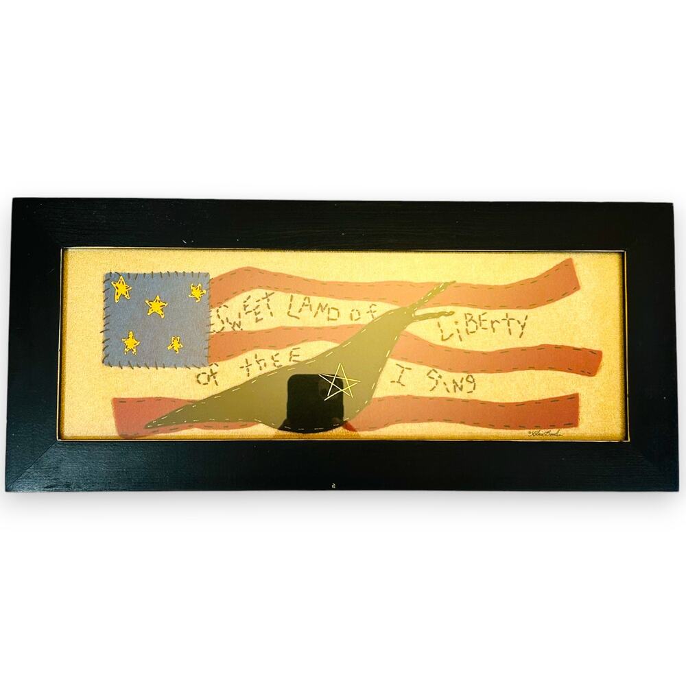 Patriotic Gloria Bowlin Sweet Land of Liberty Framed Fabric 18.5 x 8.75